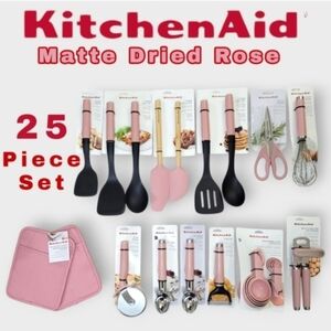 KitchenAid Matte-Dried-Rose 25-Piece Utensil Set Pink Kitchen Tools Bundle
